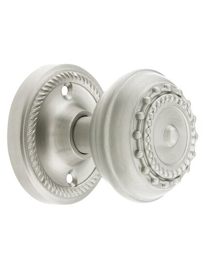 Rope Rosette Door Set With Meadows Door Knobs Satin Nickel.